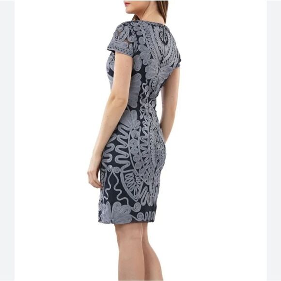 JS Collections Navy Blue Gray Dress Sheath Mesh Soutache 6 - Picture 12 of 13